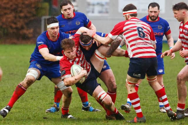 Peebles in possession during their 24-20 win at Kirkcaldy's Beveridge Park on Saturday (Photo: Michael Booth)