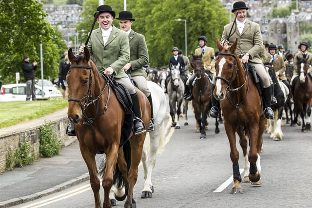 Hawick Cornet Greig Middlemass leads the rideout to Philiphope on Saturday. Photos: Bill McBurnie.