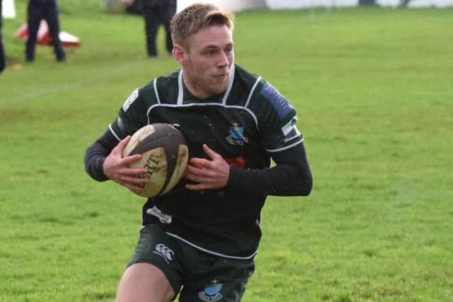 Hawick try-scorer Lewis Ferguson on the charge in Troon on Saturday (Pic: Malcolm Grant)
