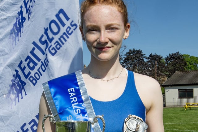 Tweed Leader Jed Track's Evie Renwick, a 16-year-old competing in her first senior race, won the 90m open at 2023's Earlston Border Games in a time of 9.74 seconds, from a 15.5m mark