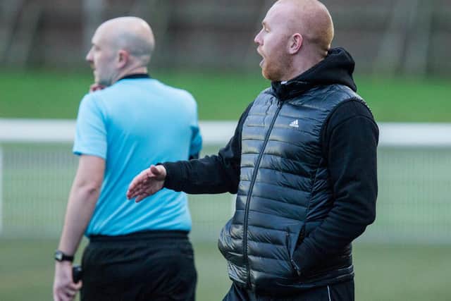 Gala Fairydean Rovers manager Neil Hastings watching his side being beaten 2-0 by Stirling University (Photo: Bill McBurnie)