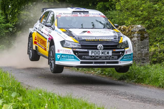 Garry Pearson and co-driver Daniel Barritt in action at 2023's Jim Clark Rally at the end of May (Pic: JEP)