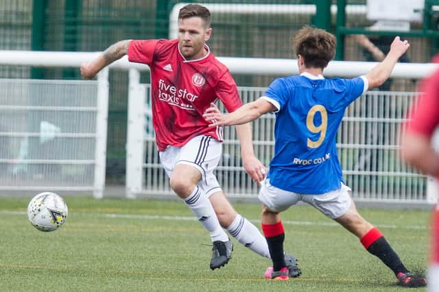 Ross Aitchison on the ball for Gala Fairydean Rovers against Rangers B in September (Photo: Bill McBurnie)