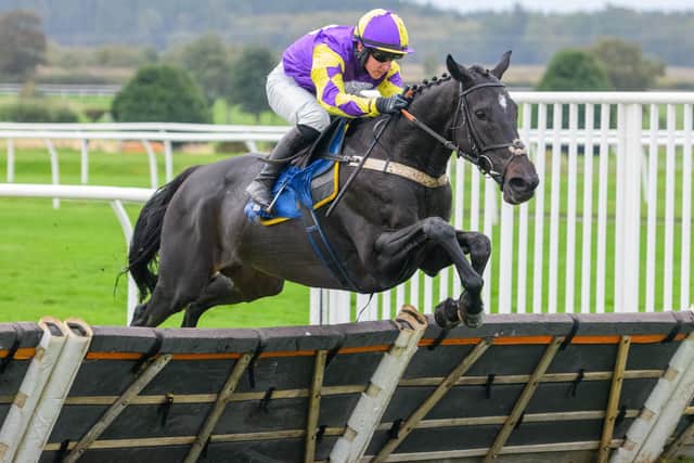 William Maggs riding Kilbrainy to victory for Kelso trainer Sandy Thomson at his home-town track on Sunday (Photo: Alan Raeburn)