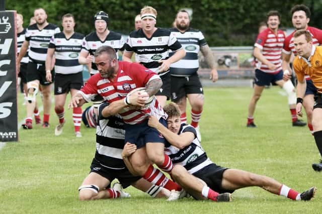 Neil Hogarth on the ball for Peebles during their 29-17 defeat at Kelso in rugby's Border League at Poynder Park yesterday (Pic: Peebles RFC)