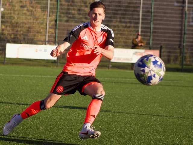 Greg Macpherson in action for Gala Fairydean Rovers during their 5-1 win away to Dunipace at Westfield Park on Saturday (Photo: Gala Fairydean Rovers)