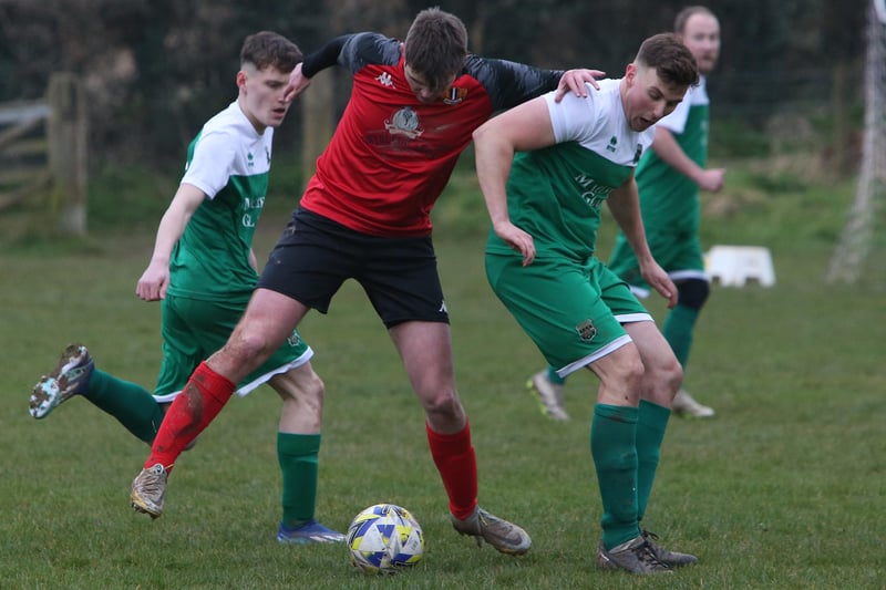 Hawick Legion on the defensive during their 3-1 loss to Newtown at King George V Park on Saturday in the Border Amateur Football Association's A division (Photo: Steve Cox)