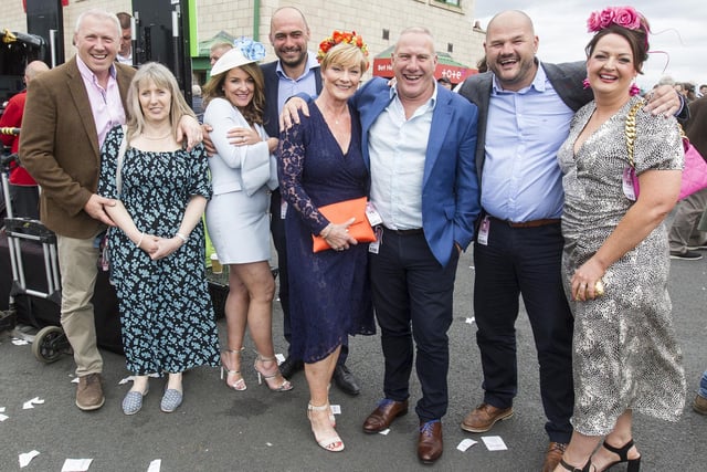 Phil and Heather Stewart, Michelle and Gary Lowrie, Jacky and Glen Gibson and Craig and Emma Hall at 2022's Kelso Races' ladies' day