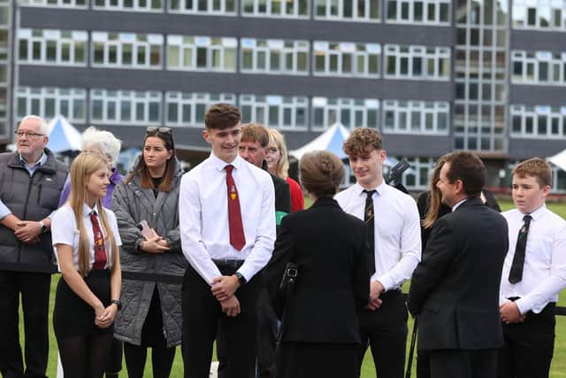 From left: Martyna Guizel, Jamie Bell, Rory Wilson and Lewis Campbell were among a group of pupils from Galashiels Academy to meet HRH The Princess Royal.