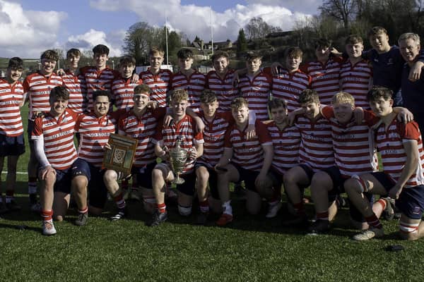 Peebles Colts celebrating winning the Borders semi-junior rugby league title for the second year in a row (Photo: Stephen Mathison)