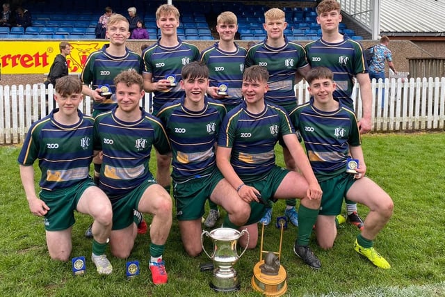 Hawick Youth celebrating winning at Jed Thistle's sevens and taking this year's semi-junior kings of the 7s title