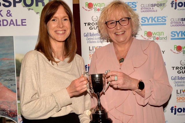 A new ClubSport Ettrick and Lauderdale award for wellbeing in sport went to Susan Falconer for engaging with clubs across the Borders, delivering workshops and encouraging discussion of mental ill health. She was given her award by Charlotte Jones.