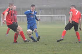 Ian Gardiner on the ball for Selkirk Victoria during their 6-5 home defeat by Biggar United on Saturday (Photo: Grant Kinghorn)