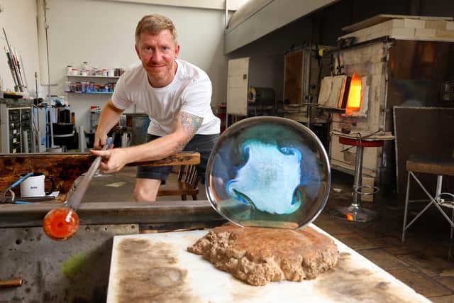 Andrew Holmes, of Holmes Glass, Selkirk, next to one of the company's kilns. (Pic: Colin Hattersley Photography)