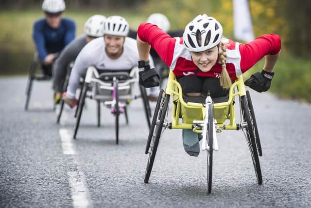 Joanna Robertson competing in Sunday's Jed Renilson wheelchair race near Jedburgh (Pic: Bill McBurnie)