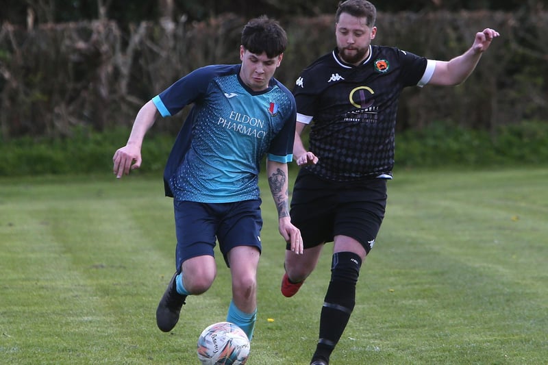 St Boswells in possession during their 4-1 loss at home to Hawick United at Jenny Moore's Road on Saturday in the Border Amateur Football Association's B division (Photo: Steve Cox)