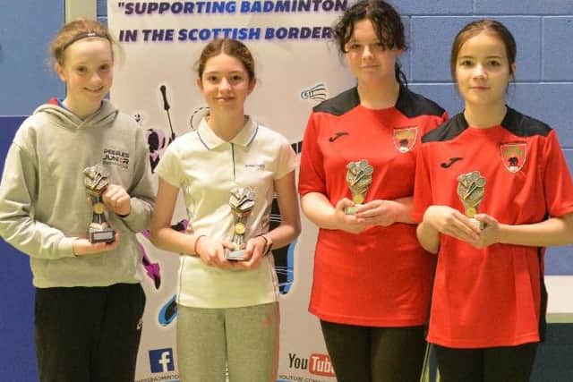 2009 girls' doubles winners Flo Kirkpatrick and Niamh Donnachie, of Peebles High, with runners-up Freya Minter and Jenna Fleming, of Berwickshire High