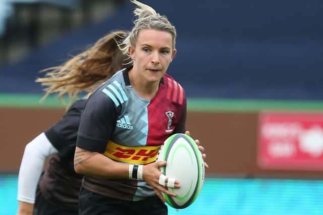Jedburgh's Chloe Rollie playing for Harlequins Women against Durham Sharks at Twickenham Stoop in London last October (Photo by Steve Bardens/Getty Images for Harlequins)