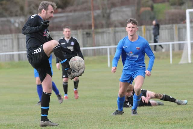 Darren Munro on the ball for Selkirk Victoria versus Ancrum (Pic: Grant Kinghorn)