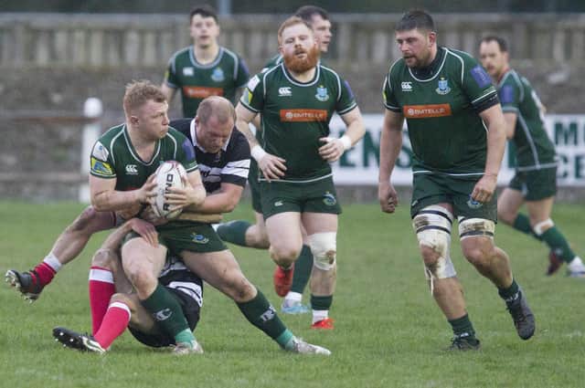 Kelso's Kevin Dryden tackling Hawick scrum-half Gareth Welsh during the two sides' last meeting, 2022's Border League final (Pic: Bill McBurnie)
