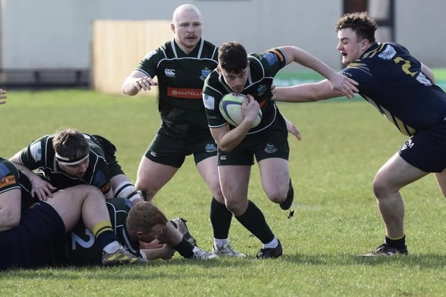 Kirk Ford making a break during Hawick's 36-0 Scottish cup quarter-final win at Dundee on Saturday (Photo: Malcolm Grant)