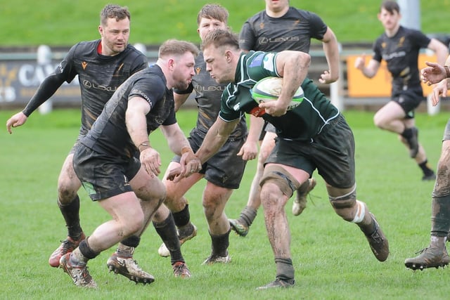 Jae Linton on the attack during Hawick's 16-3 Scottish cup semi-final win at home to Currie Chieftains at Mansfield Park on Saturday (Photo: Grant Kinghorn)