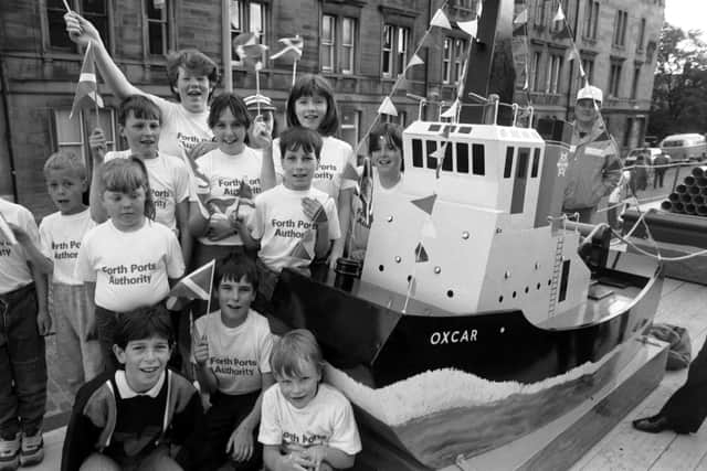 Children on the Forth Ports Authorty float (with OXCAR) take part in the Leith Pageant, which opens Leith Festival, in June 1987 Pic: Stan Warburton