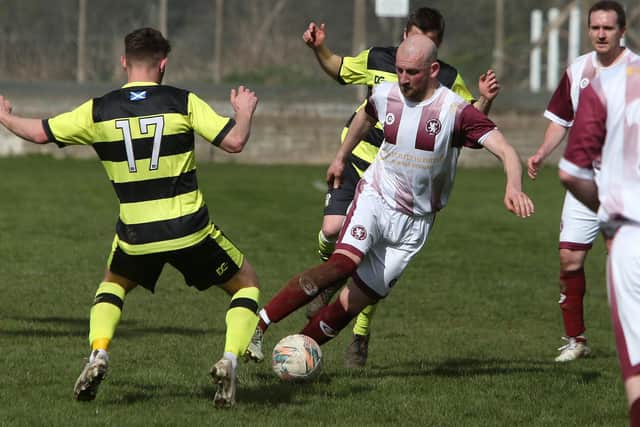 Langlee Amateurs' Josh Loftus in action at home to Stow on Saturday (Pic: Steve Cox)