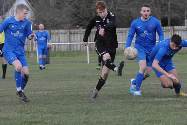 Sam Cockburn getting a shot away for Selkirk Victoria against Ancrum on Saturday (Pic: Grant Kinghorn)