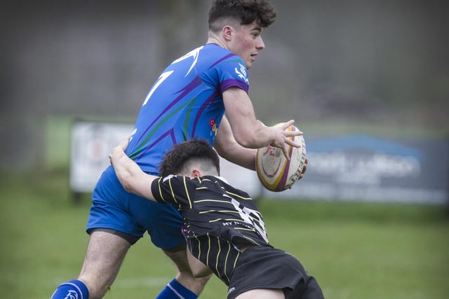 Callum Wyness on the ball for Jed Thistle at Earlston's semi-junior sevens