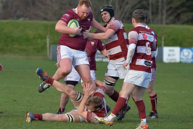 Blair Reavely on the ball for Gala against Watsonians (Photo: Alwyn Johnston)