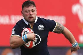 Rory Sutherland on the ball for Scotland against Wales on October 31, 2020, in Llanelli (Photo by David Rogers/Getty Images)