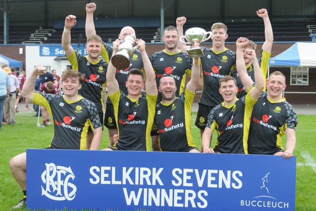 Melrose celebrating winning Selkirk Sevens on Saturday after already having been crowned as 2023's Kings of the 7s (Photo: Grant Kinghorn)