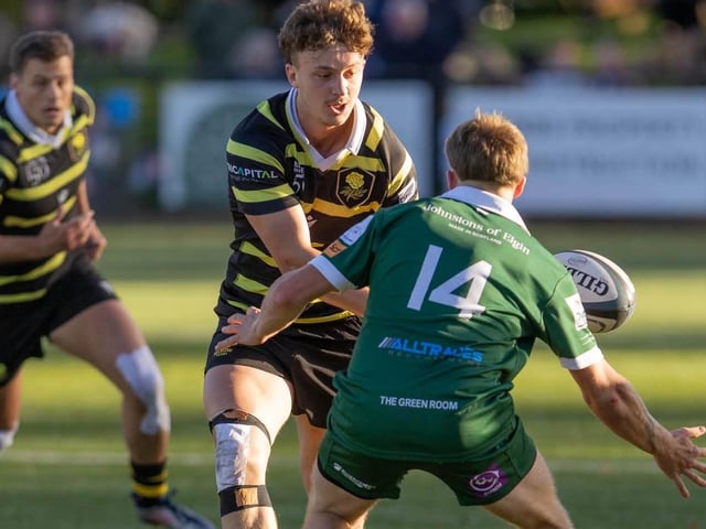 Ben Pickles in action for Melrose, taking on Jardine Vevers, as they beat Hawick 33-12 at home at the Greenyards on Saturday (Photo: Andy McLean)