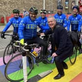 Members of the Cycling Souters with ex-Scotland rugby captain Gavin Hastings in Cardiff in 2022