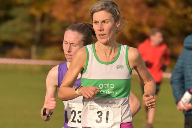 Gala Harrier Sara Green was fastest woman over 40 and 12th female finisher in a time of 14:09 at Saturday's Scottish short-course cross-country championships at Lanark