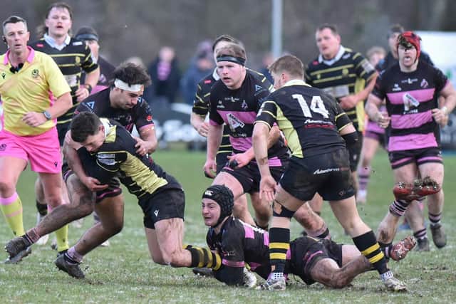 Melrose on the attack during their 69-34 defeat at Ayr on Saturday in rugby's Scottish National League Division 1 (Photo: George McMillan)