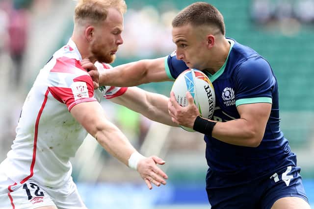 Ross McCann, right, playing rugby sevens for Scotland in London in May (Photo by Warren Little/Getty Images)