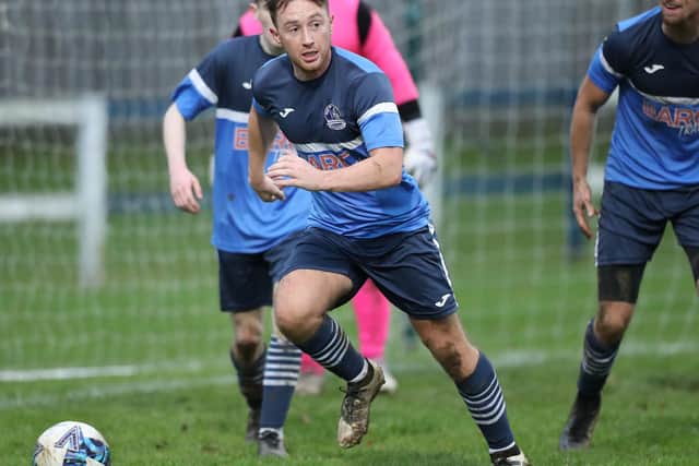 Daniel McKinlay on the ball for Vale of Leithen during their 2-0 loss at home to Rosyth on Saturday in the East of Scotland Football League's first division (Photo: Brian Sutherland)