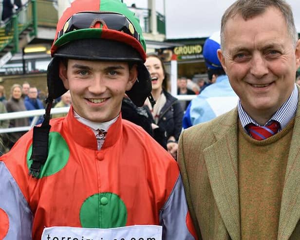 Selkirk jockey Sam Coltherd with his dad Stuart (Photo: Coltherd Racing)