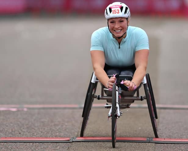 Samantha Kinghorn winning the Vitality London women's 10,000m wheelchair road race earlier this month (Photo by Justin Setterfield/Getty Images)