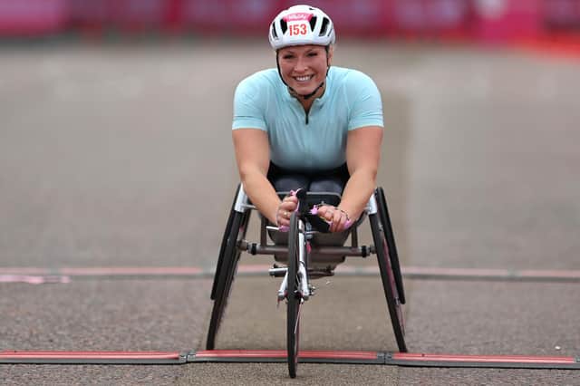 Samantha Kinghorn winning the Vitality London women's 10,000m wheelchair road race earlier this month (Photo by Justin Setterfield/Getty Images)