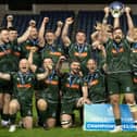 Hawick players celebrating winning this year's Scottish cup final against Edinburgh Academical by 32-29 at the capital's Murrayfield Stadium on Saturday (Photo: Paul Devlin/SNS Group/SRU)