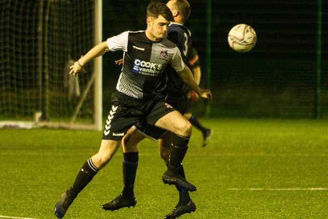 Brad Adams making his debut for Kelso Thistle against Jed Legion on Friday night (Photo: Bill McBurnie)