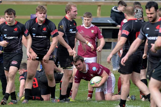 Jack Easson touching down for Gala against Biggar at Hartree Mill (Photo: Alwyn Johnston)