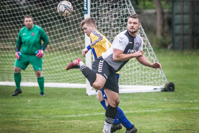 Andrew Oldham on the ball for Kelso Thistle against Highfields United on Saturday (Photo: Bill McBurnie)