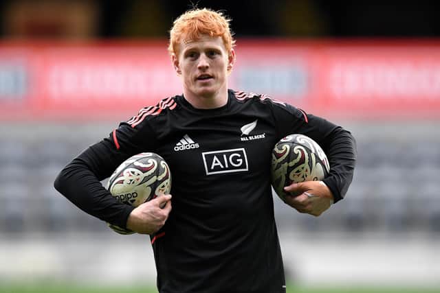 Finlay Christie during a New Zealand All Blacks' captain's run at Forsyth Barr Stadium in Dunedin on Friday ahead of their game against Fiji on Saturday (Photo by Joe Allison/Getty Images)