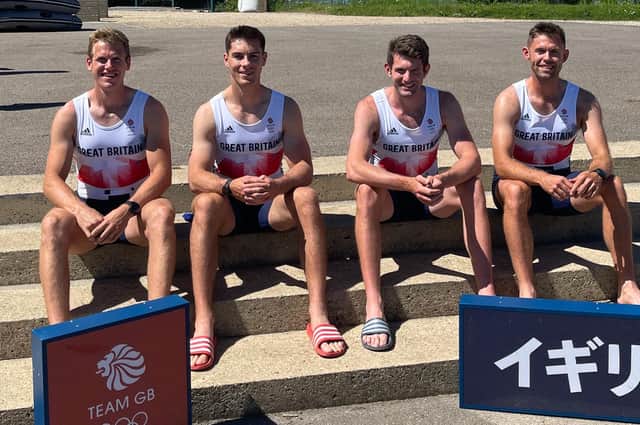 Harry Leask, left, formerly of Heriot, is in the Team GB rowing squad for the 2021 Olympics in Tokyo. His teammates are Angus Groom, Thomas Barras and Jack Beaumont