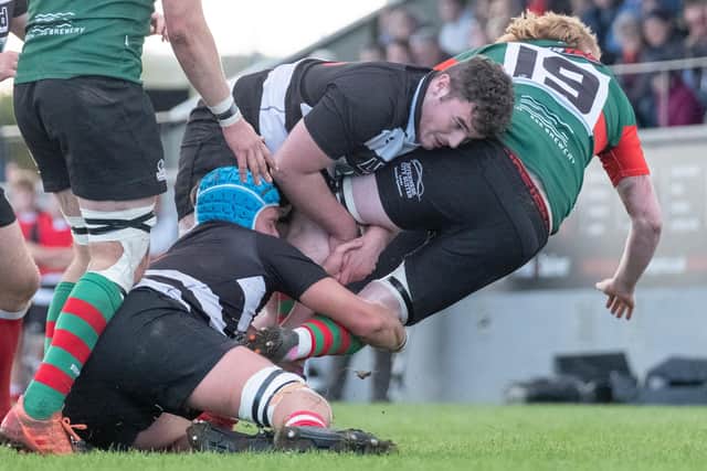 Kelso putting a tackle in against Highland at the weekend (Pic: Charles Brooker)