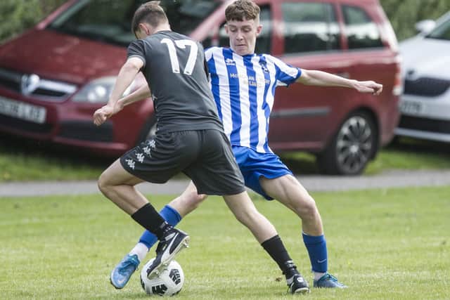 Jamie Palmer in action for Jed Legion during their 1-0 home loss to Berwick Colts on Saturday (Photo: Bill McBurnie)